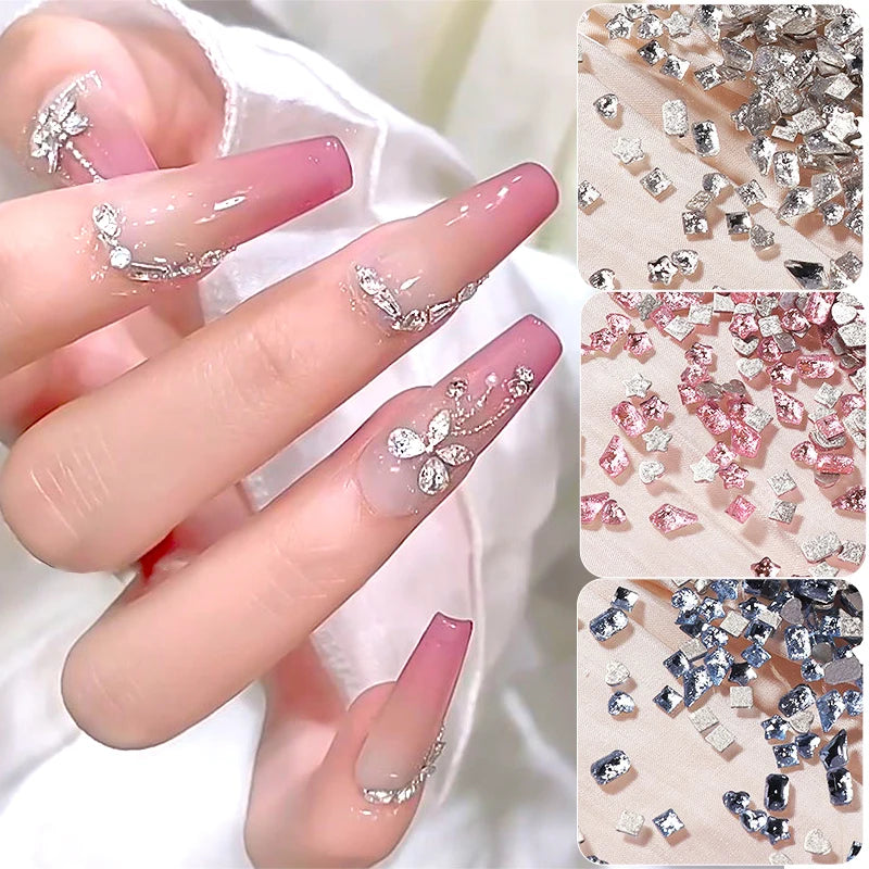 50Pcs/set Mini Flat Bottom Nail Rhinestones Glitter Silver Crystal Nail Decorations DIY Material Nail Art Charm Accessories