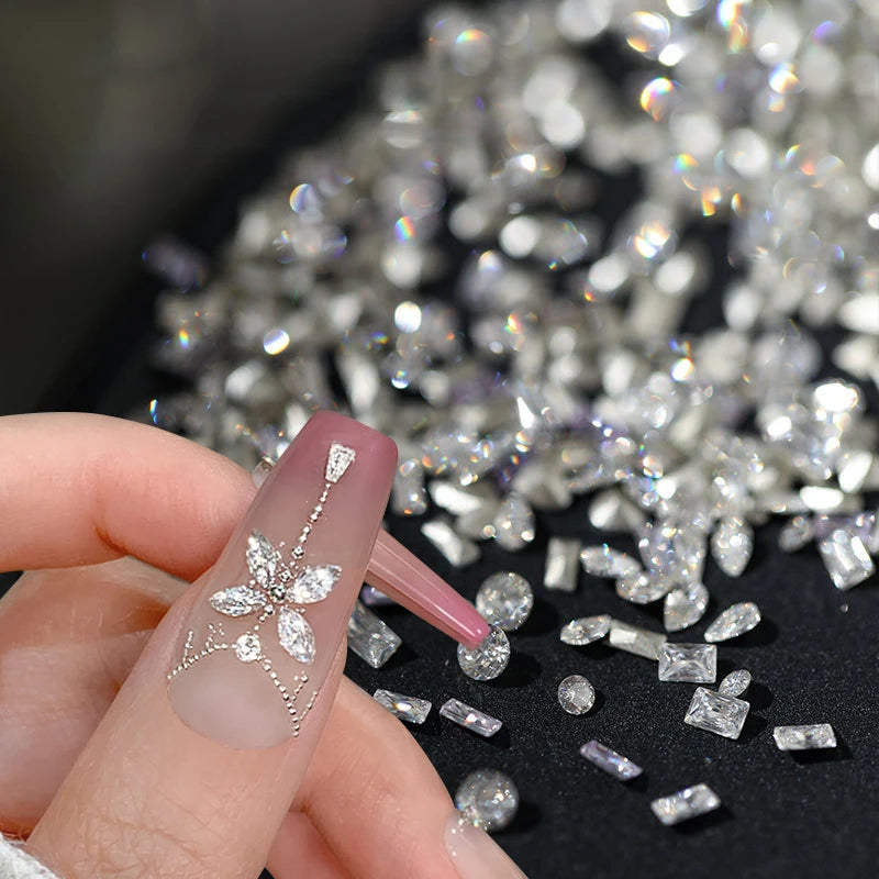 50Pcs/set Mini Flat Bottom Nail Rhinestones Glitter Silver Crystal Nail Decorations DIY Material Nail Art Charm Accessories